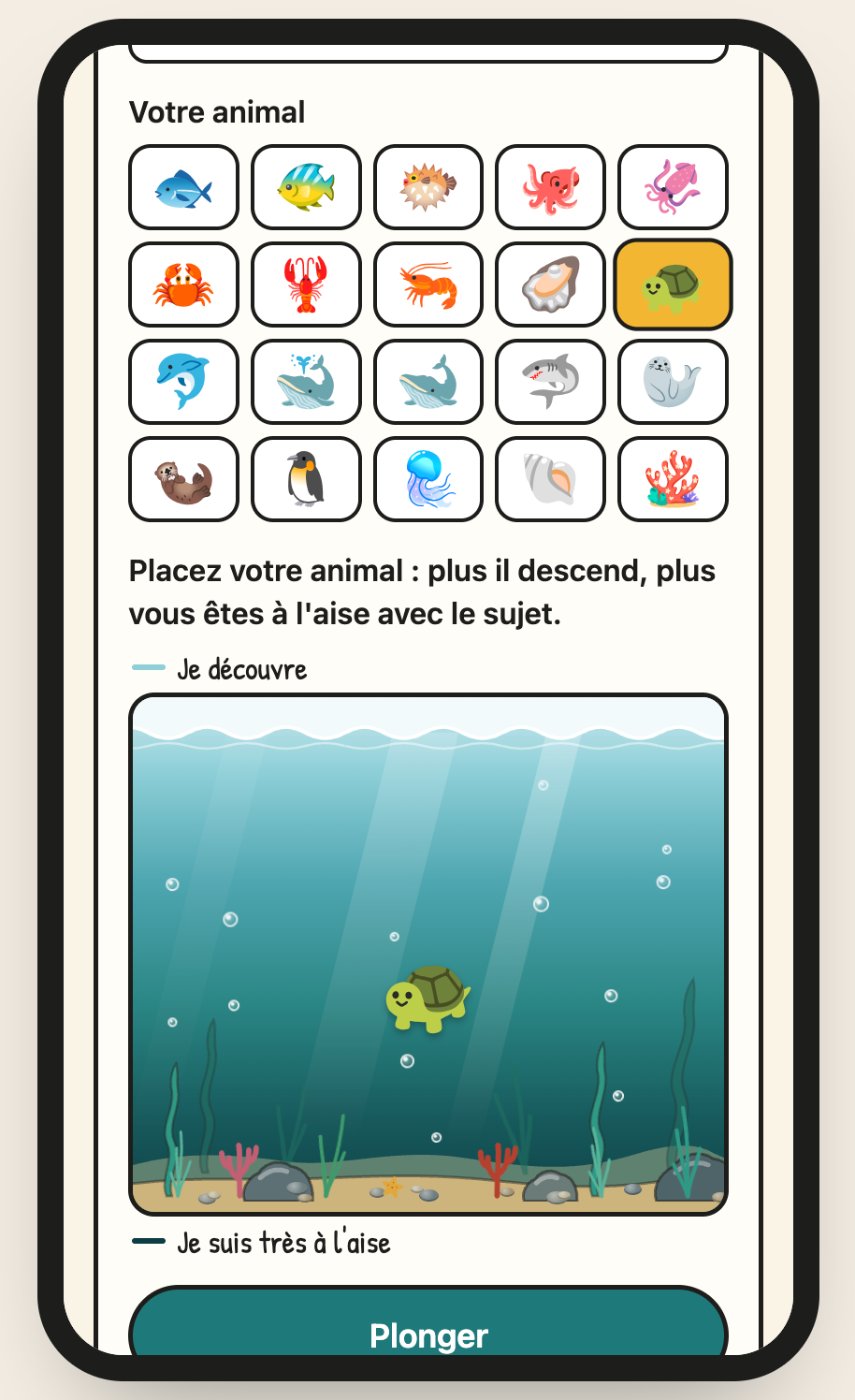 Sur le téléphone : choisir un animal et le placer dans la mer